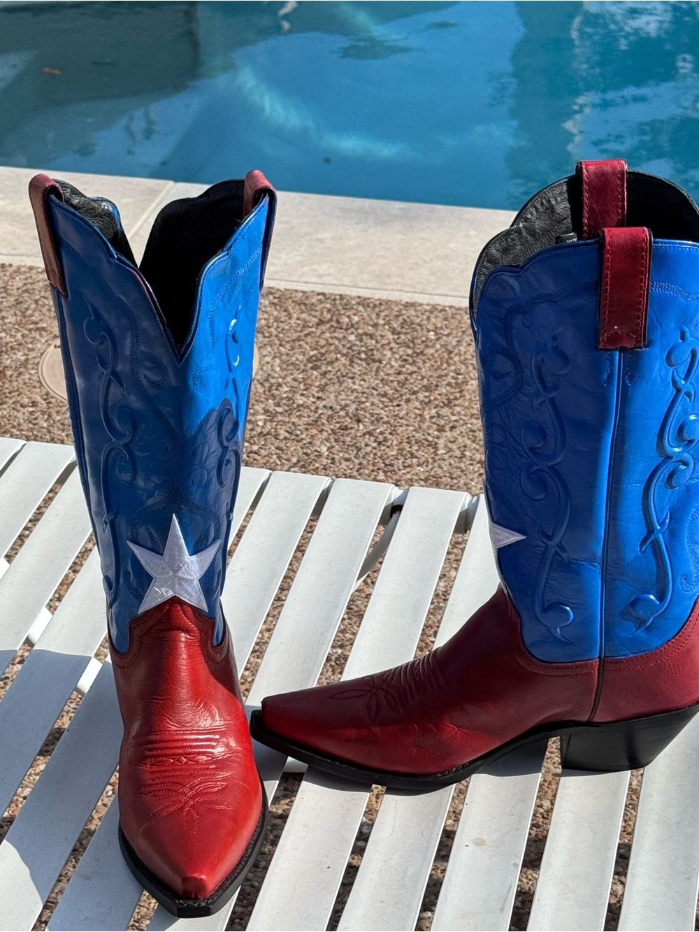 Recycled Justin Boots Red, Blue & White Star Heeled Cowboy Boots - Picture 5 of 9